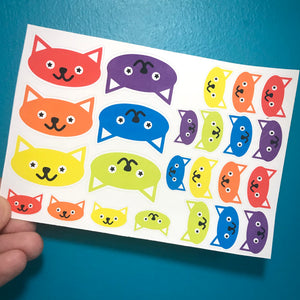 Cat Head Stickers - Rainbow